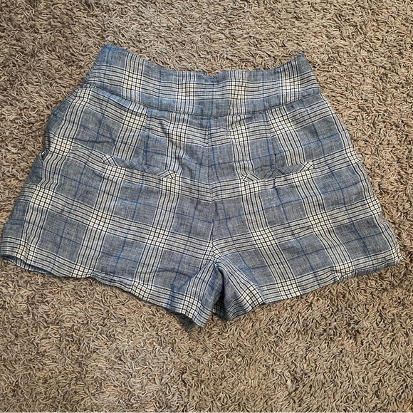 VERONICA BEARD Alicia Windowpane Plaid 100% Linen Shorts Pleated Blue Multi Sz6 - Picture 8 of 15